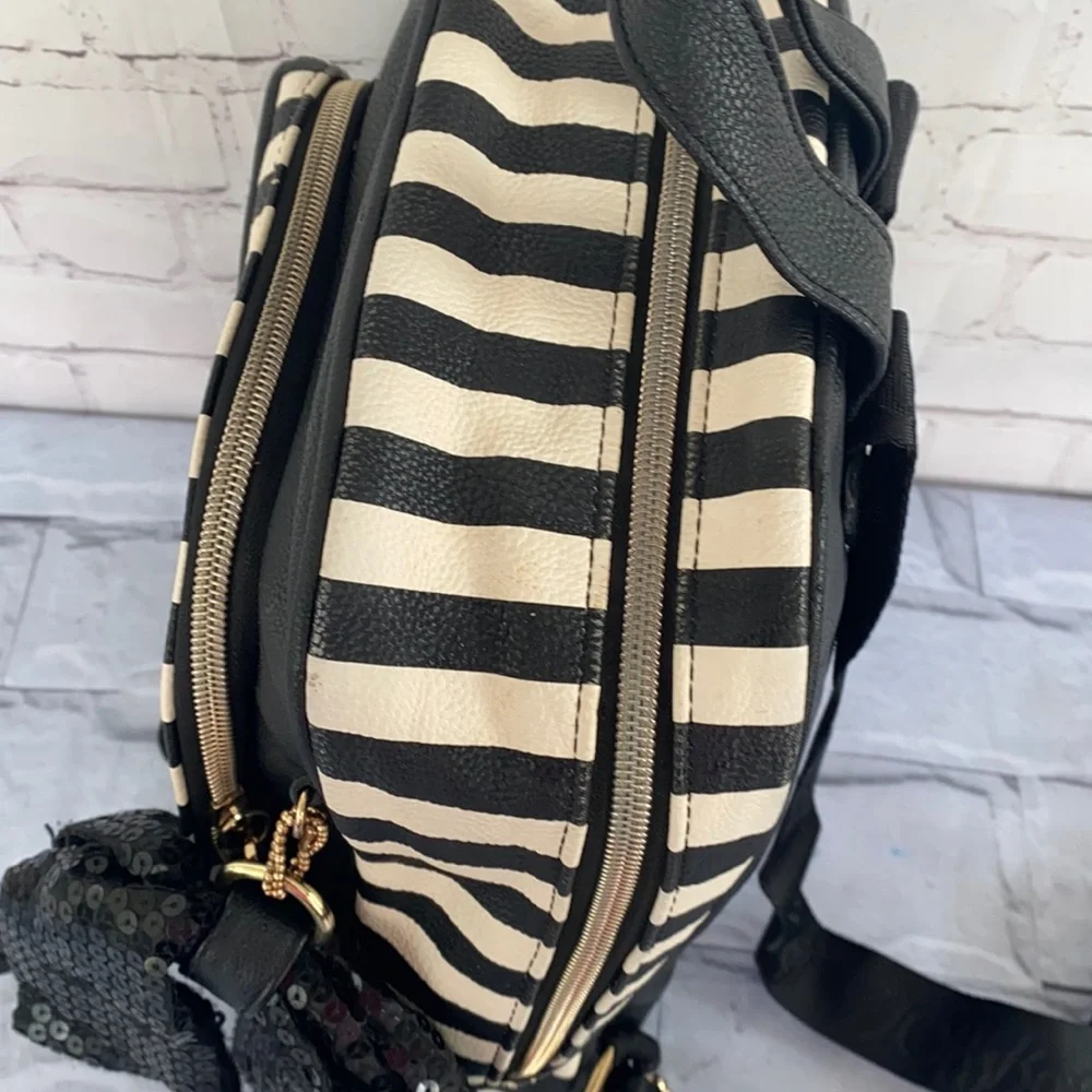 Betsey Johnson black striped backpack